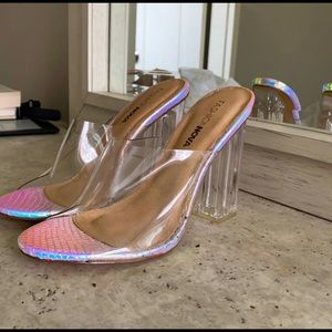 Fashion Nova Clear Iridescent Mule Heels
